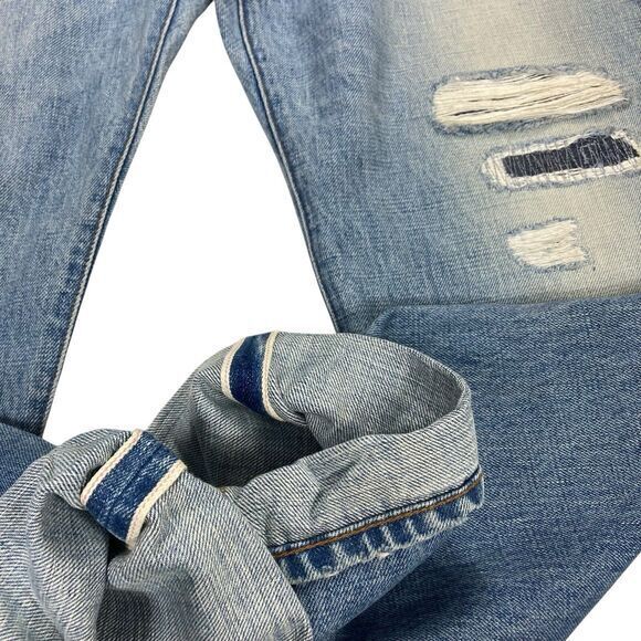 Point Sur Jeans Womens 30 Blue Distressed High Waisted Cropped Leg Selvedge NEW - Picture 5 of 16